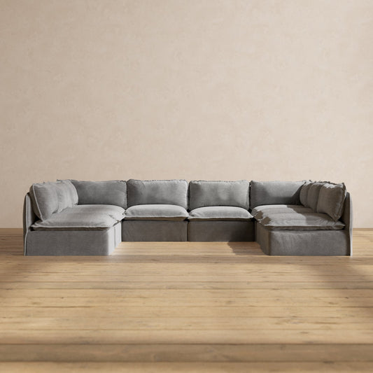 Modular Washable 8-Seater Open-Ends U-Sectional in Ash | Deluxe+ Seat | Cloud Pillow