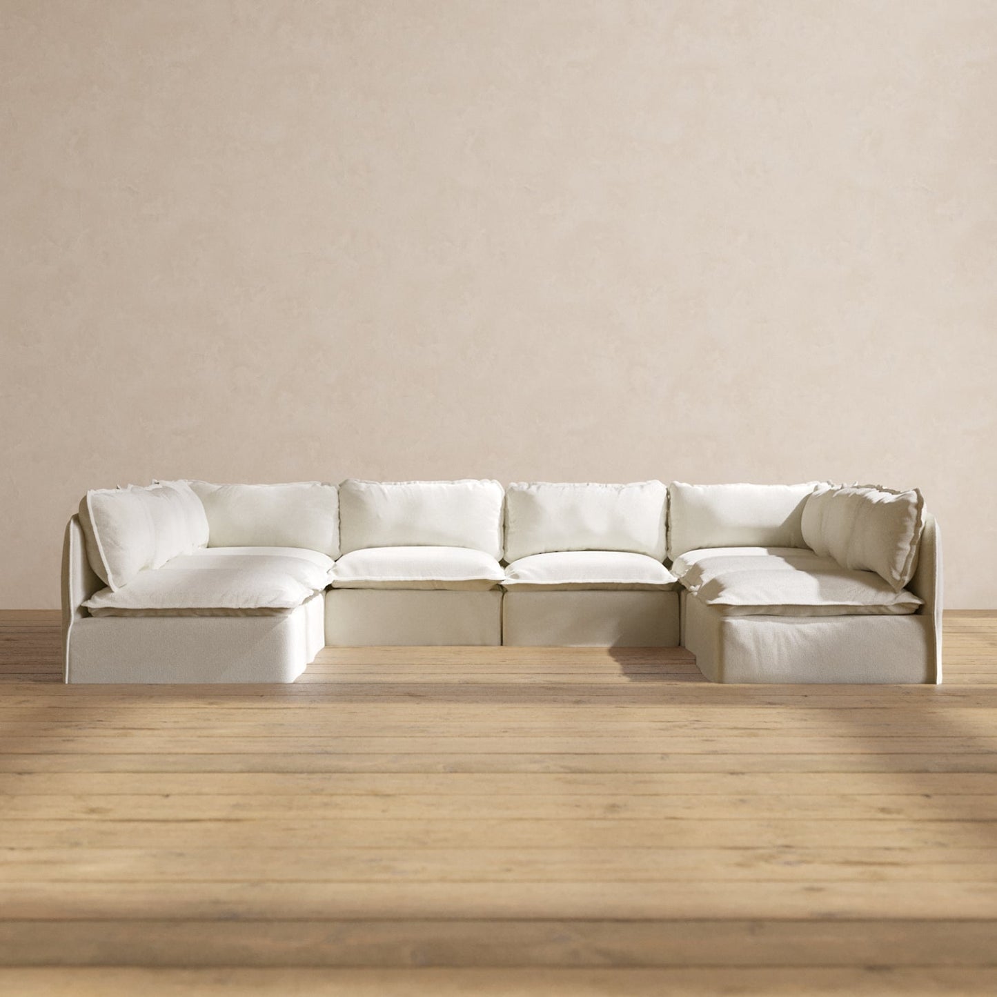 Modular Washable 8-Seater Open-Ends U-Sectional in Eggshell | Deluxe+ Seat | Cloud Pillow