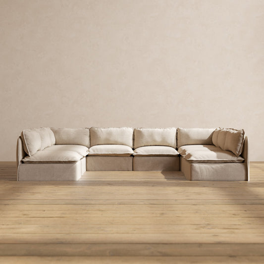 Modular Washable 8-Seater Open-Ends U-Sectional in Oat | Deluxe+ Seat | Cloud Pillow