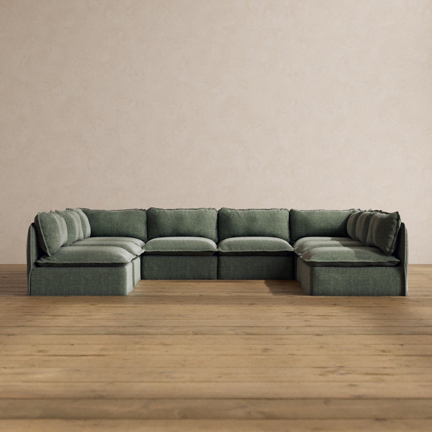 Modular Washable 8-Seater Open-Ends U-Sectional in Willow | Deluxe+ Seat | Cloud Pillow