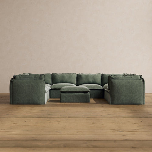 Modular Washable 8-Seater U-Sectional + Ottoman in Willow | Deluxe+ Seat | Cloud Pillow
