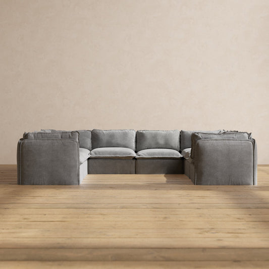 Modular Washable 8-Seater U-Sectional in Ash | Deluxe+ Seat | Cloud Pillow