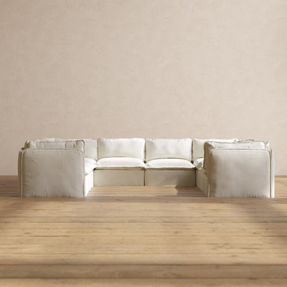 Modular Washable 8-Seater U-Sectional in Eggshell | Deluxe+ Seat | Cloud Pillow