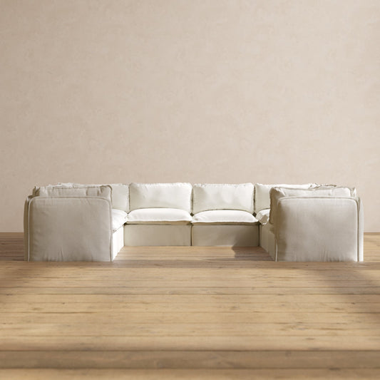 Modular Washable 8-Seater U-Sectional in Eggshell | Deluxe+ Seat | Cloud Pillow