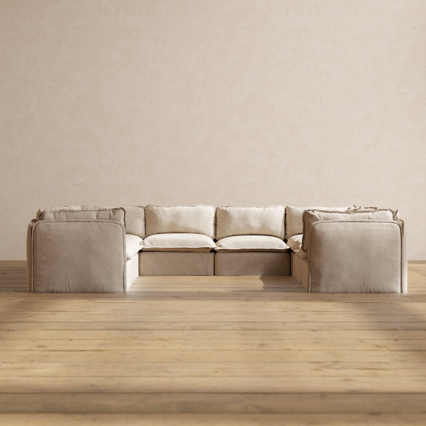 Modular Washable 8-Seater U-Sectional in Oat | Deluxe+ Seat | Cloud Pillow