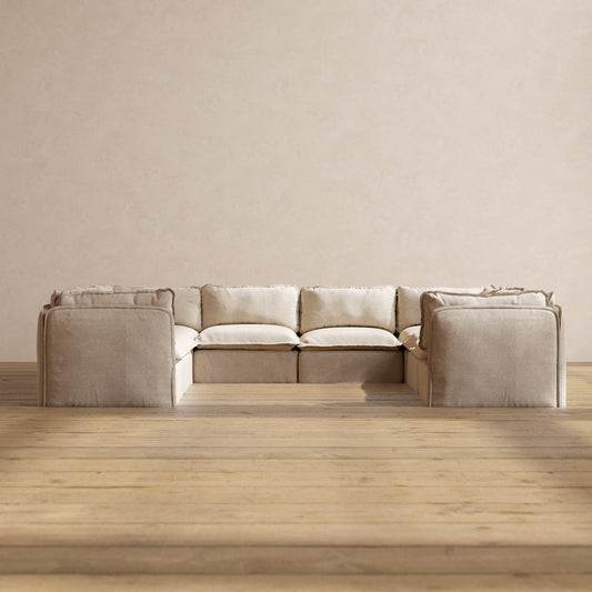 Modular Washable 8-Seater U-Sectional in Oat | Deluxe+ Seat | Cloud Pillow