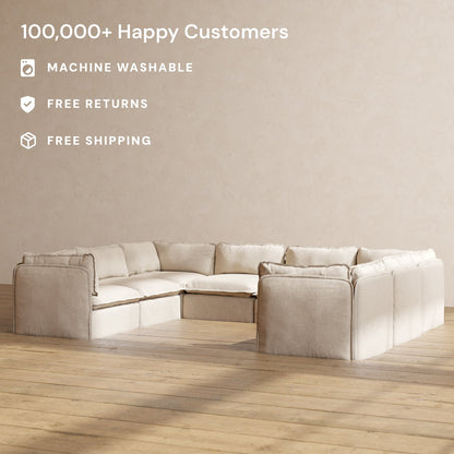 Modular Washable 8-Seater U-Sectional in Oat | Deluxe+ Seat | Cloud Pillow