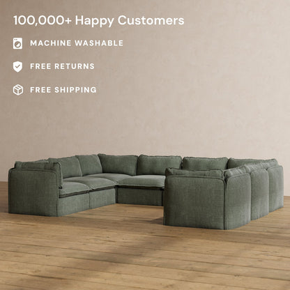 Modular Washable 8-Seater U-Sectional in Willow | Deluxe+ Seat | Cloud Pillow