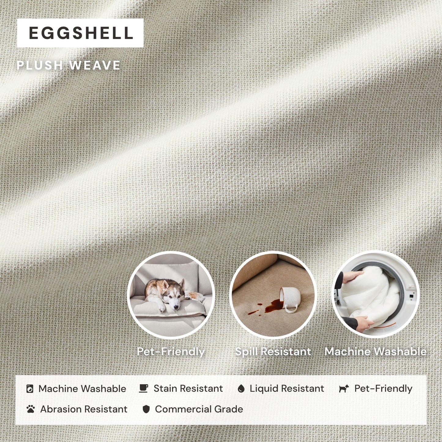 Modular Washable 8-Seater U-Sectional in Eggshell | Deluxe+ Seat | Cloud Pillow