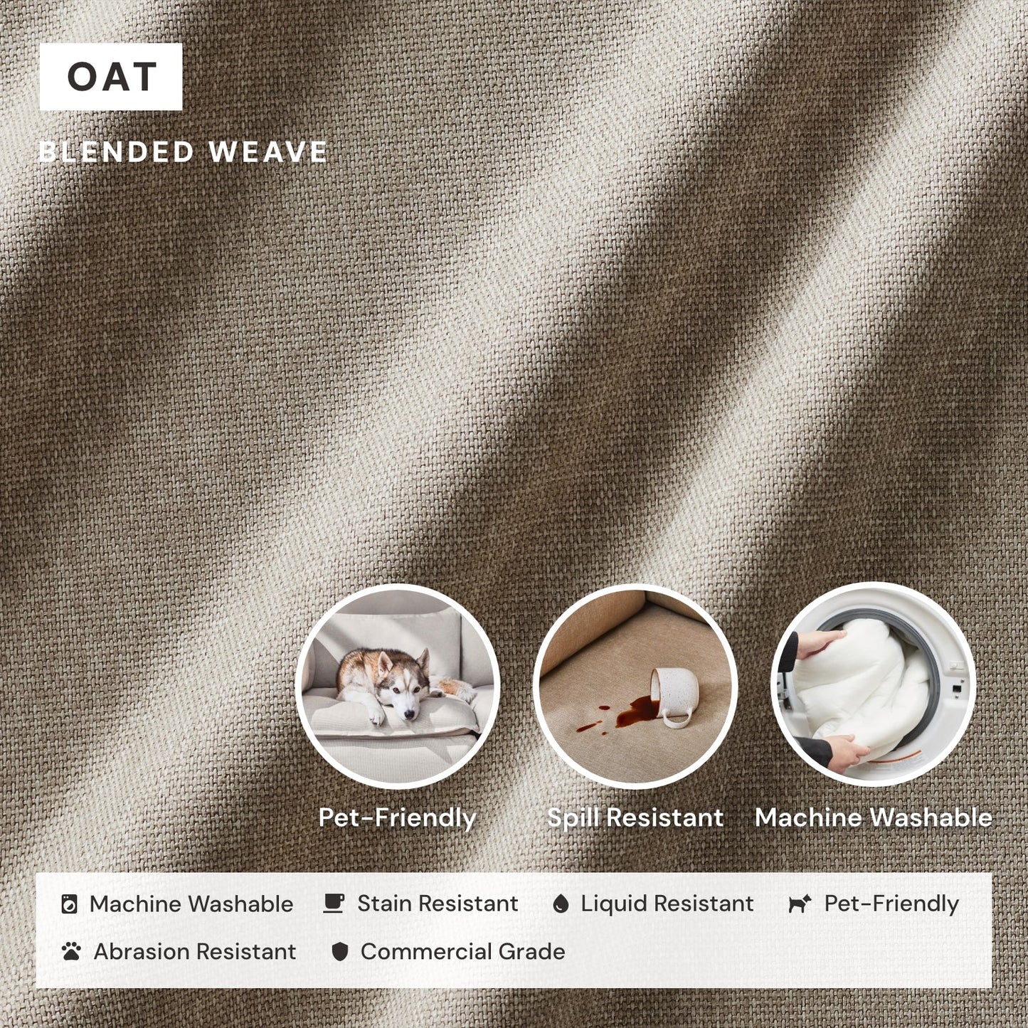 Modular Washable 8-Seater U-Sectional in Oat | Deluxe+ Seat | Cloud Pillow