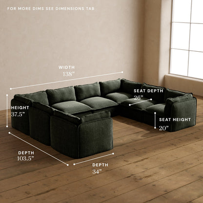 Modular Washable 8-Seater U-Sectional in Willow | Deluxe+ Seat | Cloud Pillow