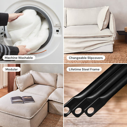 Modular Washable 8-Seater Open-Ends U-Sectional in Ash | Deluxe+ Seat | Cloud Pillow